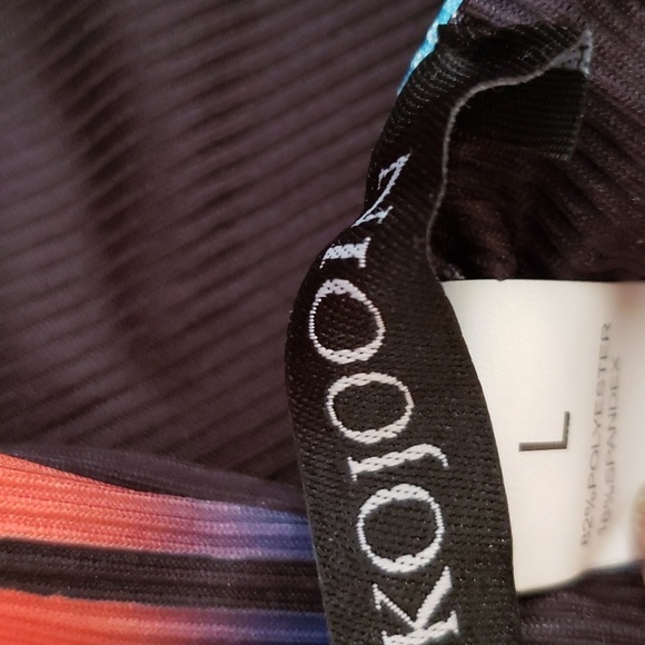 KOJOOIN Triangle High Cut Tie Side Thong Bikini Set Blue Rainbow Palm SZ L - Picture 9 of 10